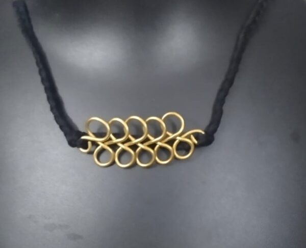 Handcrafted Gold-Tone Leaf Design Choker Necklace with Black Cord, Traditional Indian Style - Image 3