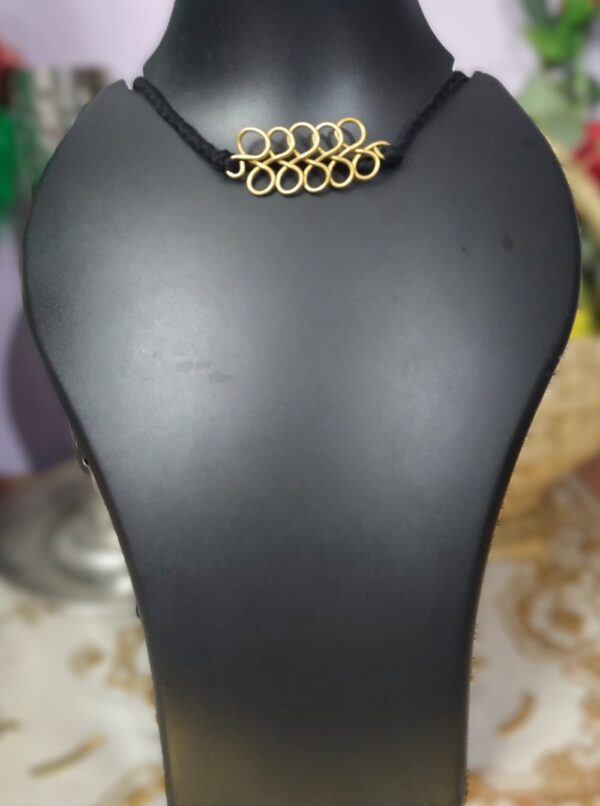 Handcrafted Gold-Tone Leaf Design Choker Necklace with Black Cord, Traditional Indian Style - Image 2