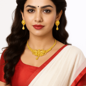 Traditional MicroGold-Plated Necklace and Earring Set (chocker/chick), Butterfly Design