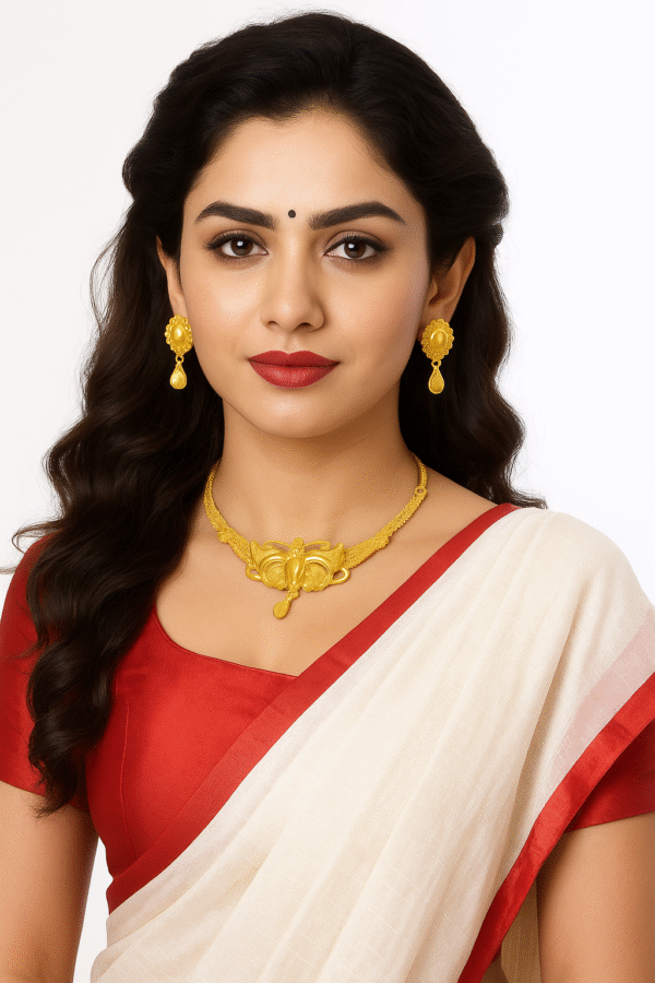Traditional MicroGold-Plated Necklace and Earring Set (chocker/chick), Butterfly Design